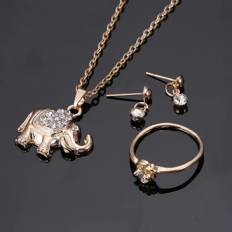 Animal Pendant Jewelry Set: Necklace, Ring, Earrings