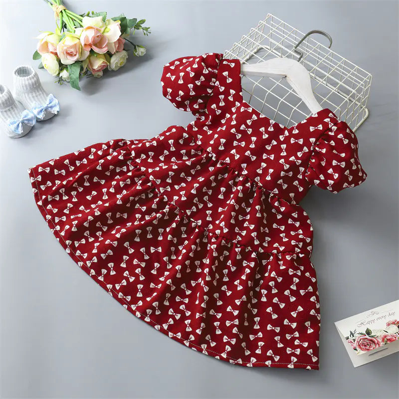 Kids' Floral Princess Dress with Bow