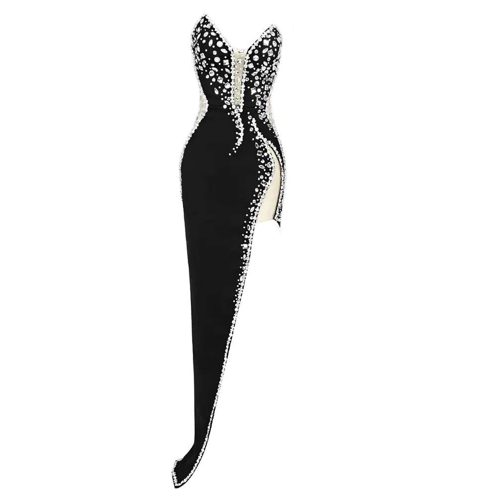Elegant Beaded Lace V-Neck Gown