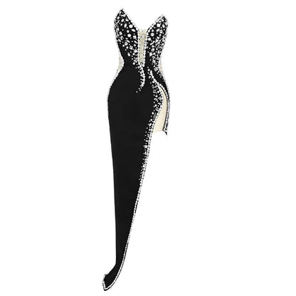 Elegant Beaded Lace V-Neck Gown