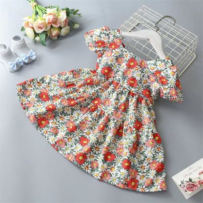 Kids' Floral Princess Dress with Bow
