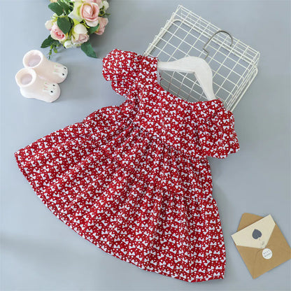 Kids' Floral Princess Dress with Bow