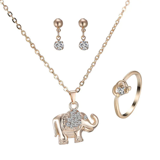 Animal Pendant Jewelry Set: Necklace, Ring, Earrings