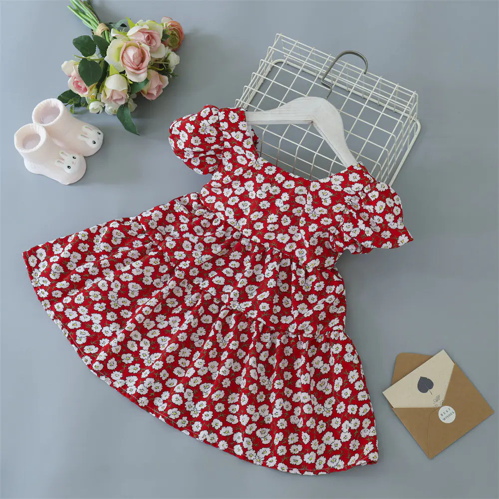 Kids' Floral Princess Dress with Bow