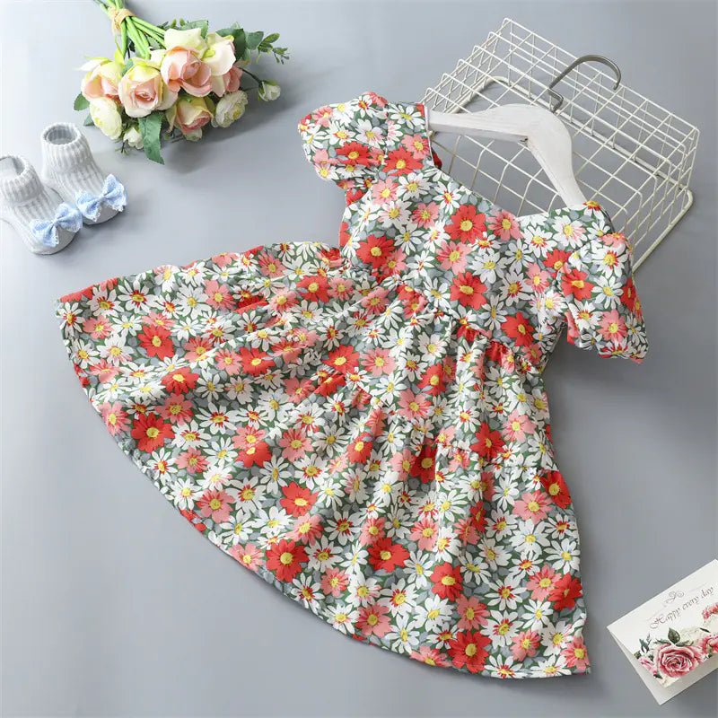 Kids' Floral Princess Dress with Bow