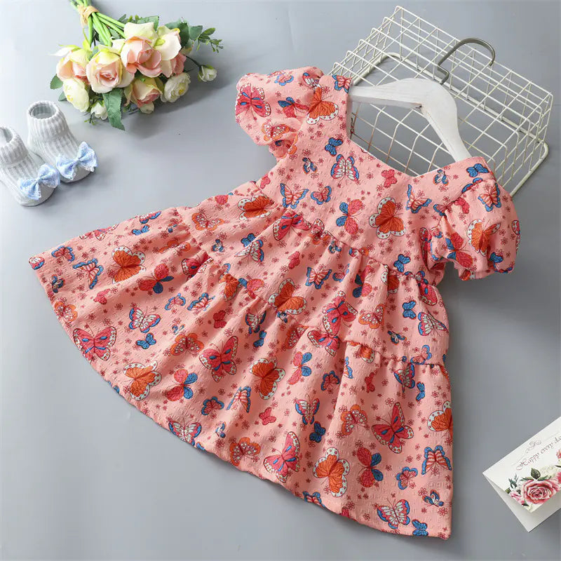 Kids' Floral Princess Dress with Bow