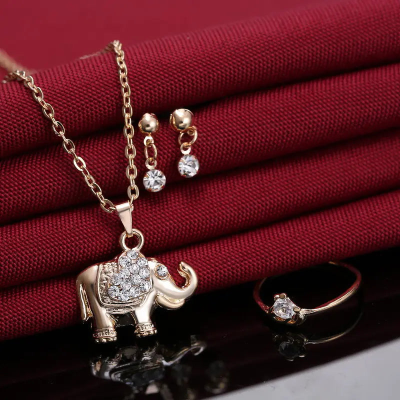Animal Pendant Jewelry Set: Necklace, Ring, Earrings