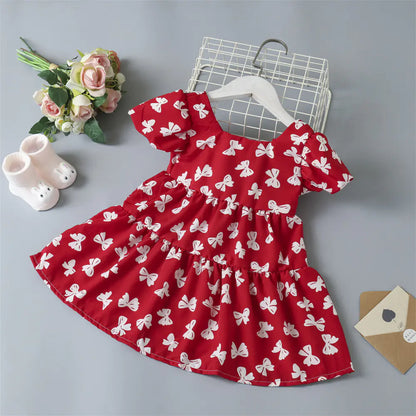 Kids' Floral Princess Dress with Bow