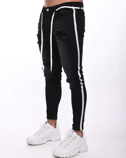 Men's Skinny Ripped Denim Pants with Patch Details
