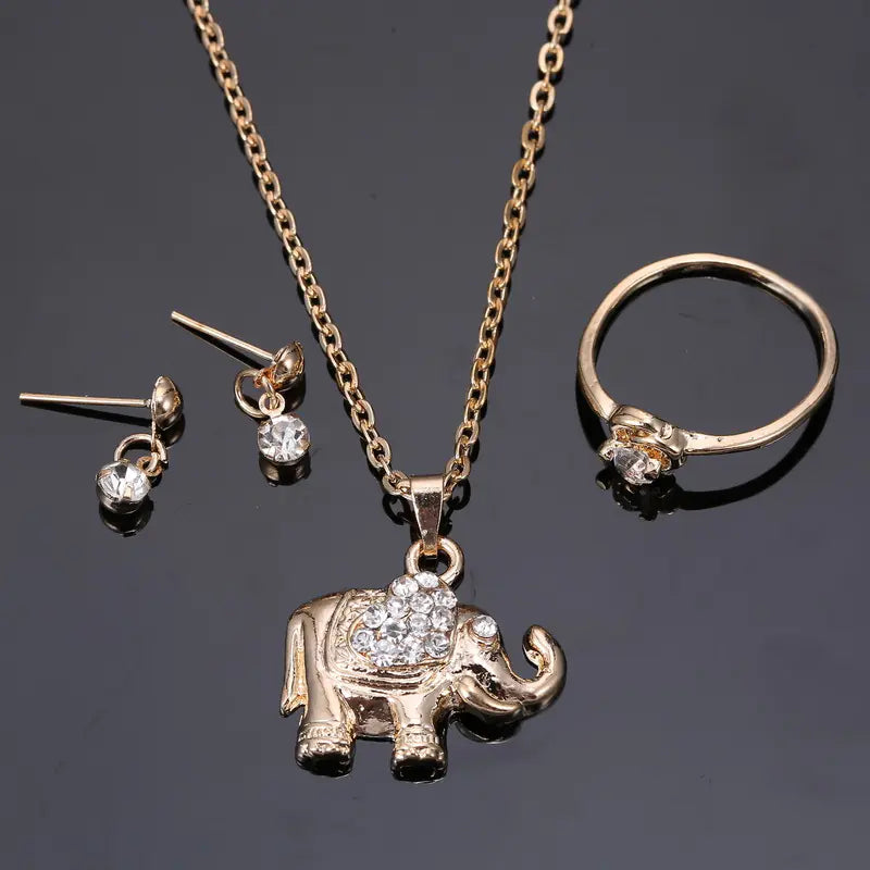 Animal Pendant Jewelry Set: Necklace, Ring, Earrings