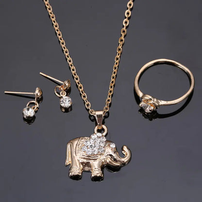Animal Pendant Jewelry Set: Necklace, Ring, Earrings