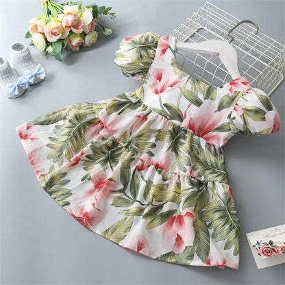Kids' Floral Princess Dress with Bow